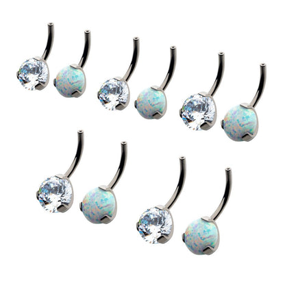 Titanium Threadless with Prong Set Round AAA CZ/Synthetic Opal Fixed Bottom Only Navel Curve