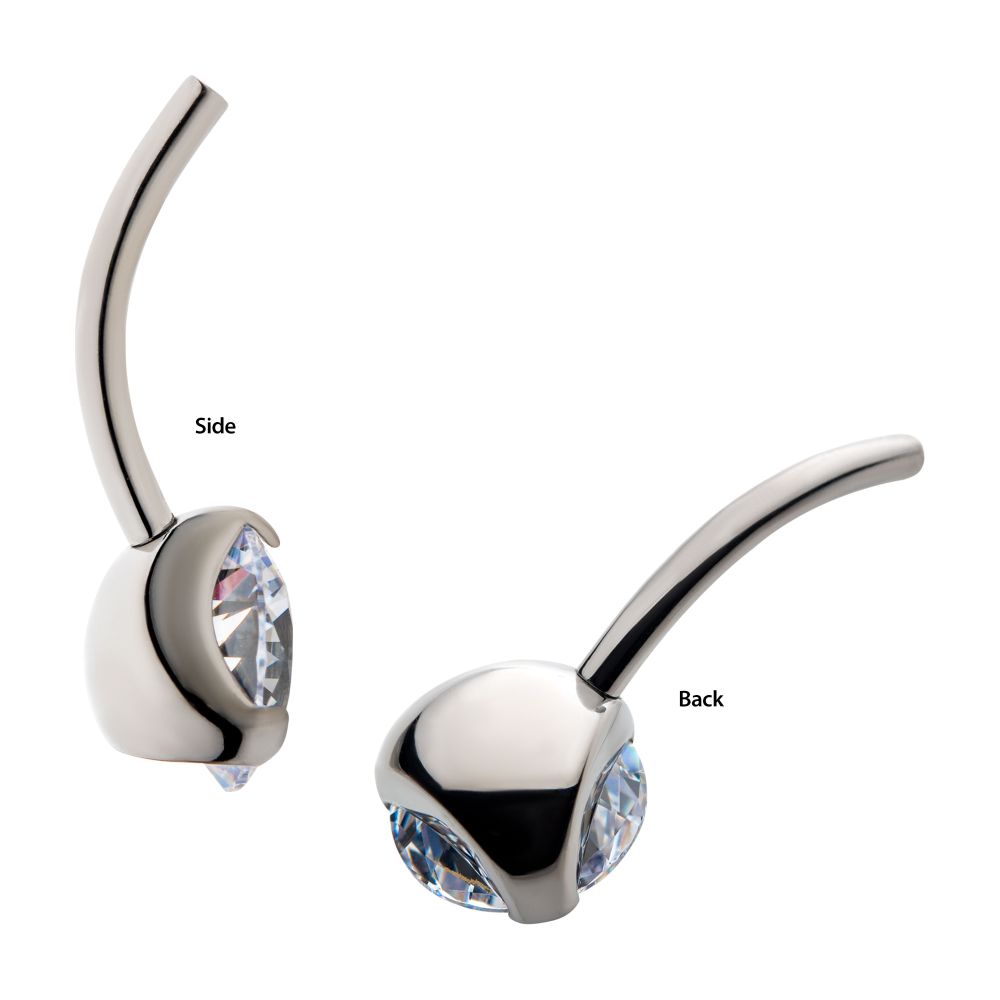 Titanium Threadless with Prong Set Round AAA CZ/Synthetic Opal Fixed Bottom Only Navel Curve