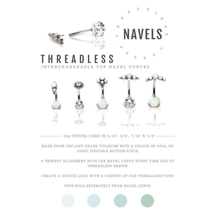 Titanium Threadless with Prong Set Round AAA CZ/Synthetic Opal Fixed Bottom Only Navel Curve