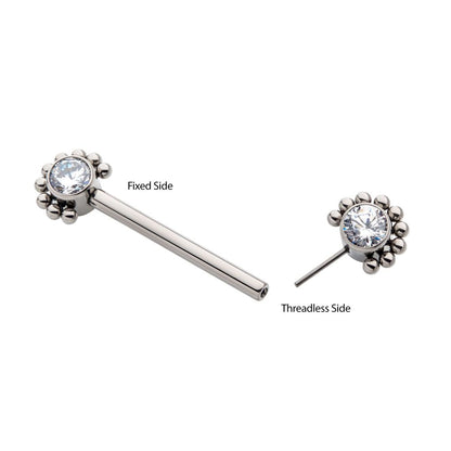 Titanium with One Side Fixed & One Side Threadless Nipple Barbell with Clustered Beads &  Bezel Set CZ Ends