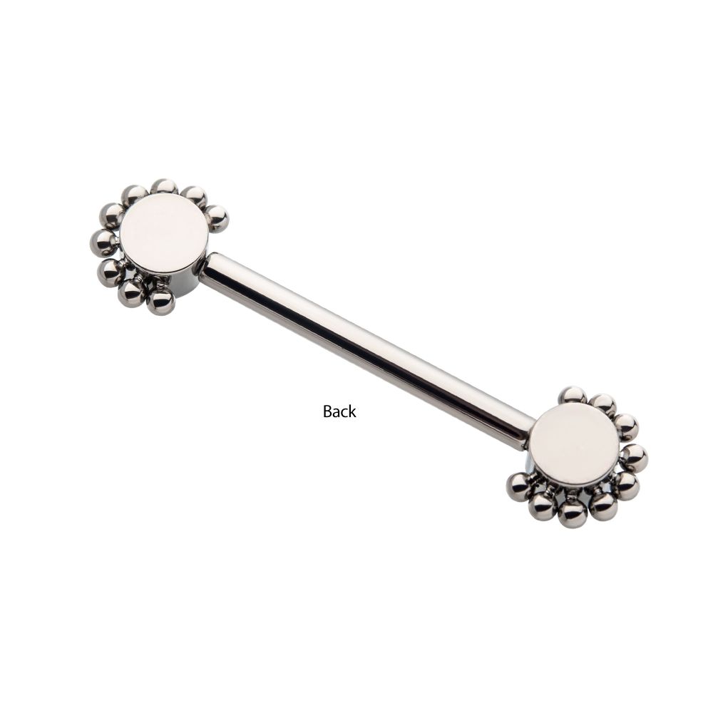 Titanium with One Side Fixed & One Side Threadless Nipple Barbell with Clustered Beads &  Bezel Set CZ Ends
