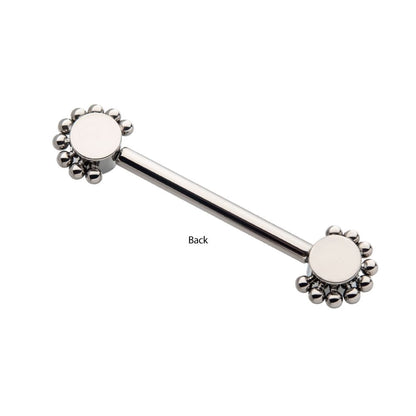 Titanium with One Side Fixed & One Side Threadless Nipple Barbell with Clustered Beads &  Bezel Set CZ Ends