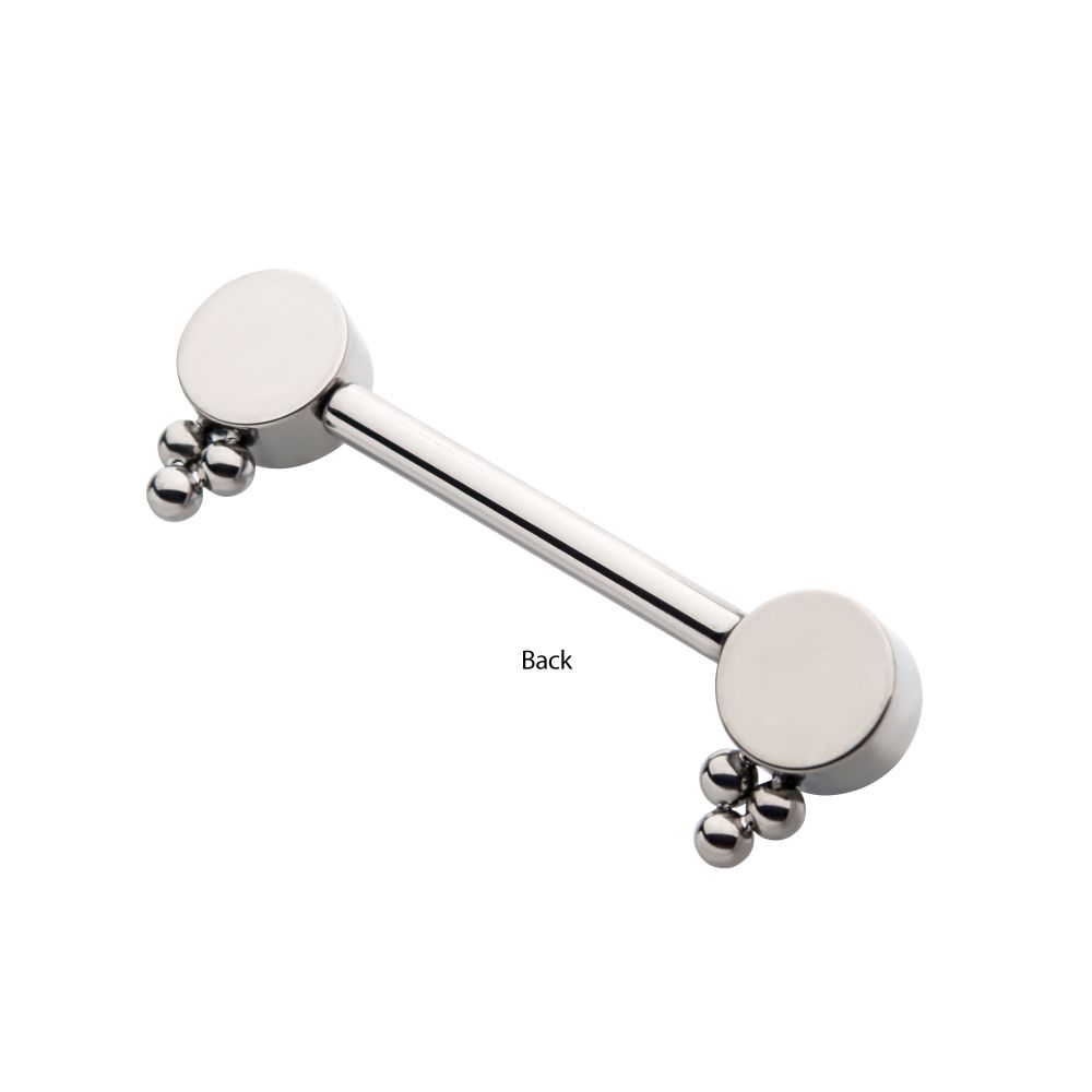 Titanium with One Side Fixed & One Side Threadless Nipple Barbell with Trio Bead &  Bezel Set CZ Ends