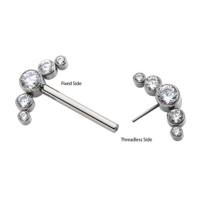 Titanium with One Side Fixed & One Side Threadless Nipple Barbell with Bezel Set CZ 5-Cluster Ends