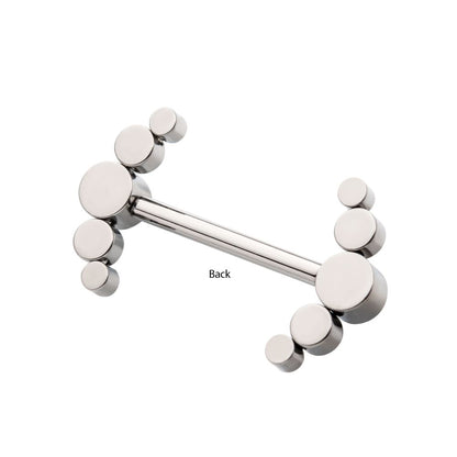 Titanium with One Side Fixed & One Side Threadless Nipple Barbell with Bezel Set CZ 5-Cluster Ends