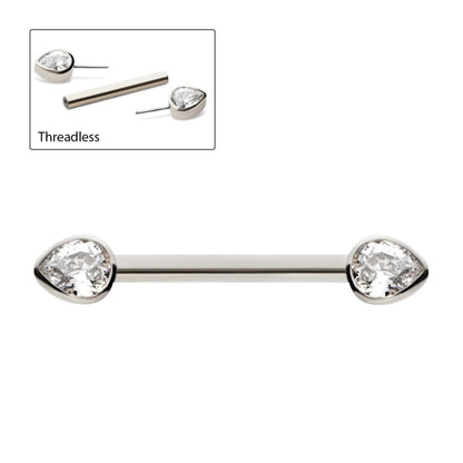 Titanium Threadless Bezel Teardrop CZ Nipple Barbell | Sold by piece