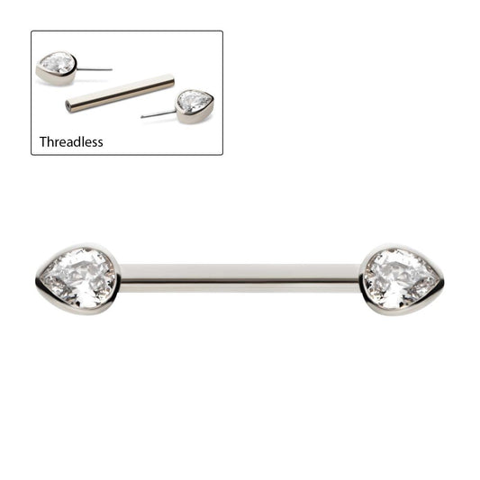 Titanium Threadless Bezel Teardrop CZ Nipple Barbell | Sold by piece