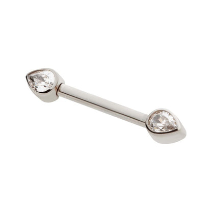 Titanium Threadless Bezel Teardrop CZ Nipple Barbell | Sold by piece