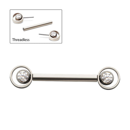 Titanium Threadless Bezel Round CZ Orbit Nipple Barbell | Sold by piece