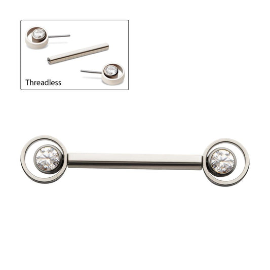 Titanium Threadless Bezel Round CZ Orbit Nipple Barbell | Sold by piece