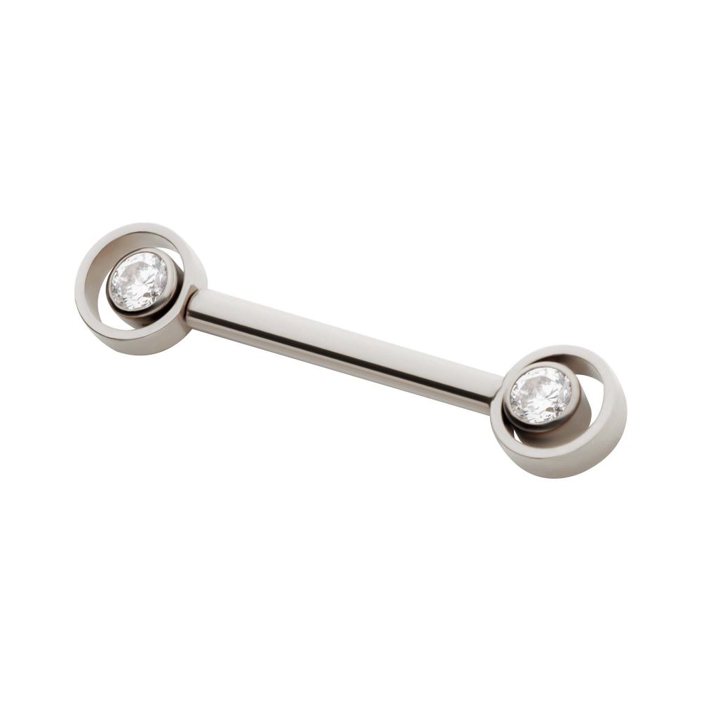 Titanium Threadless Bezel Round CZ Orbit Nipple Barbell | Sold by piece