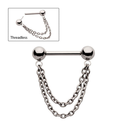 Titanium Double Chain Dangle with One Side Threadless, One Side Fixed Nipple Bar