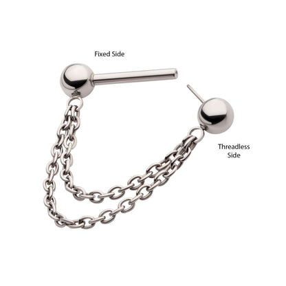 Titanium Double Chain Dangle with One Side Threadless, One Side Fixed Nipple Bar