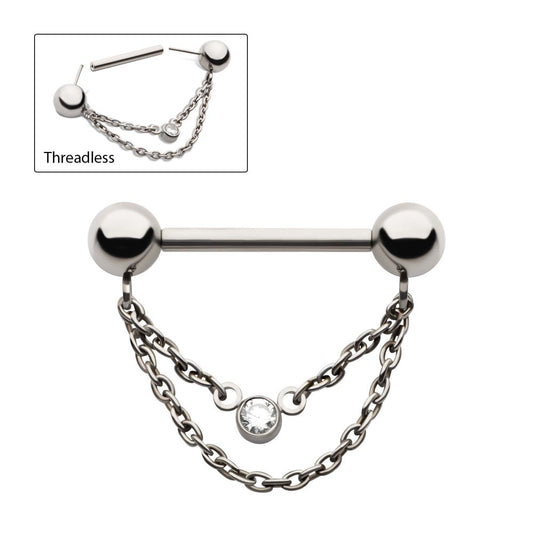 Titanium Threadless Ball Nipple Barbell with 2 Tier Chain | Sold by piece
