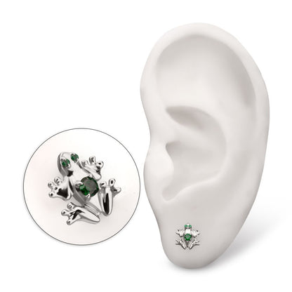 Titanium Threadless Frog Top with Prong Set CZ Gem