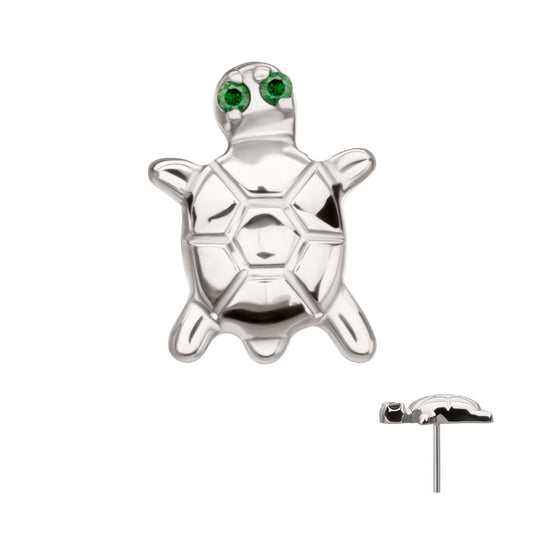 Titanium Threadless Turtle Top with Prong Set CZ Gem Eyes