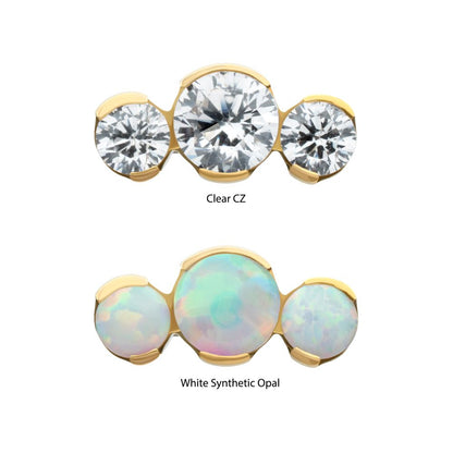 24Kt Gold PVD Titanium Threadless Semi-Bezel Set Round Gem/Opal 3-Cluster Top