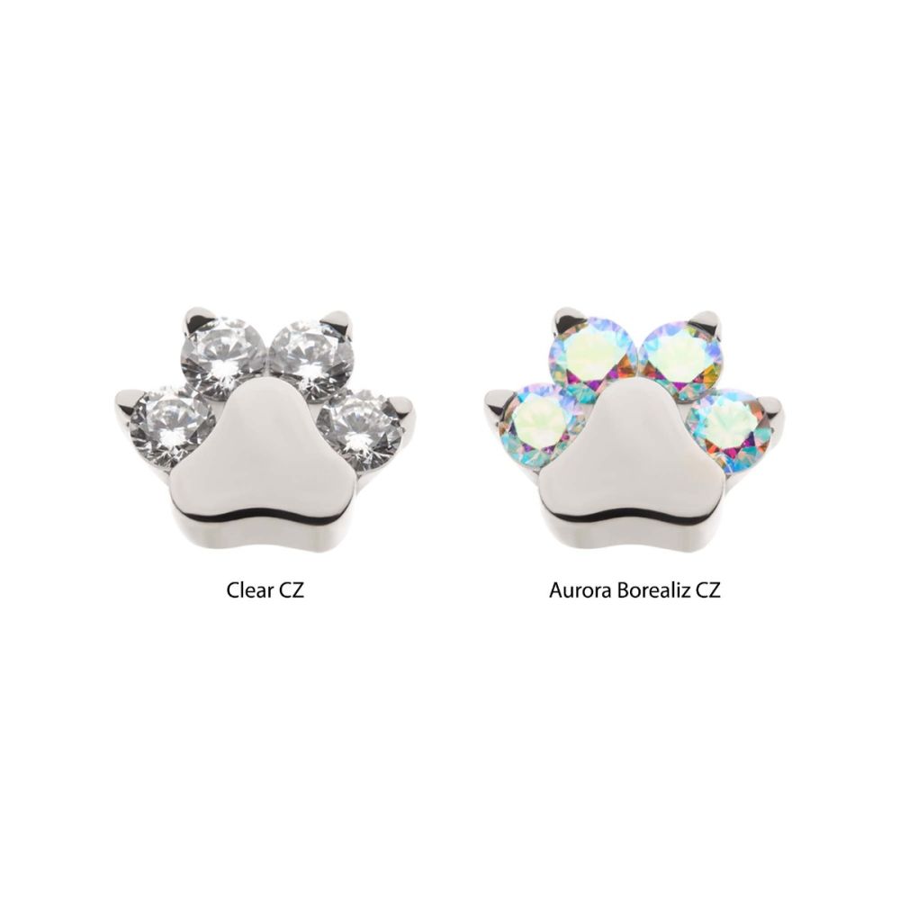 Titanium Threadless with Prong Set CZ 4-Cluster Paw Top
