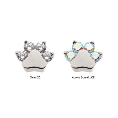 Titanium Threadless with Prong Set CZ 4-Cluster Paw Top