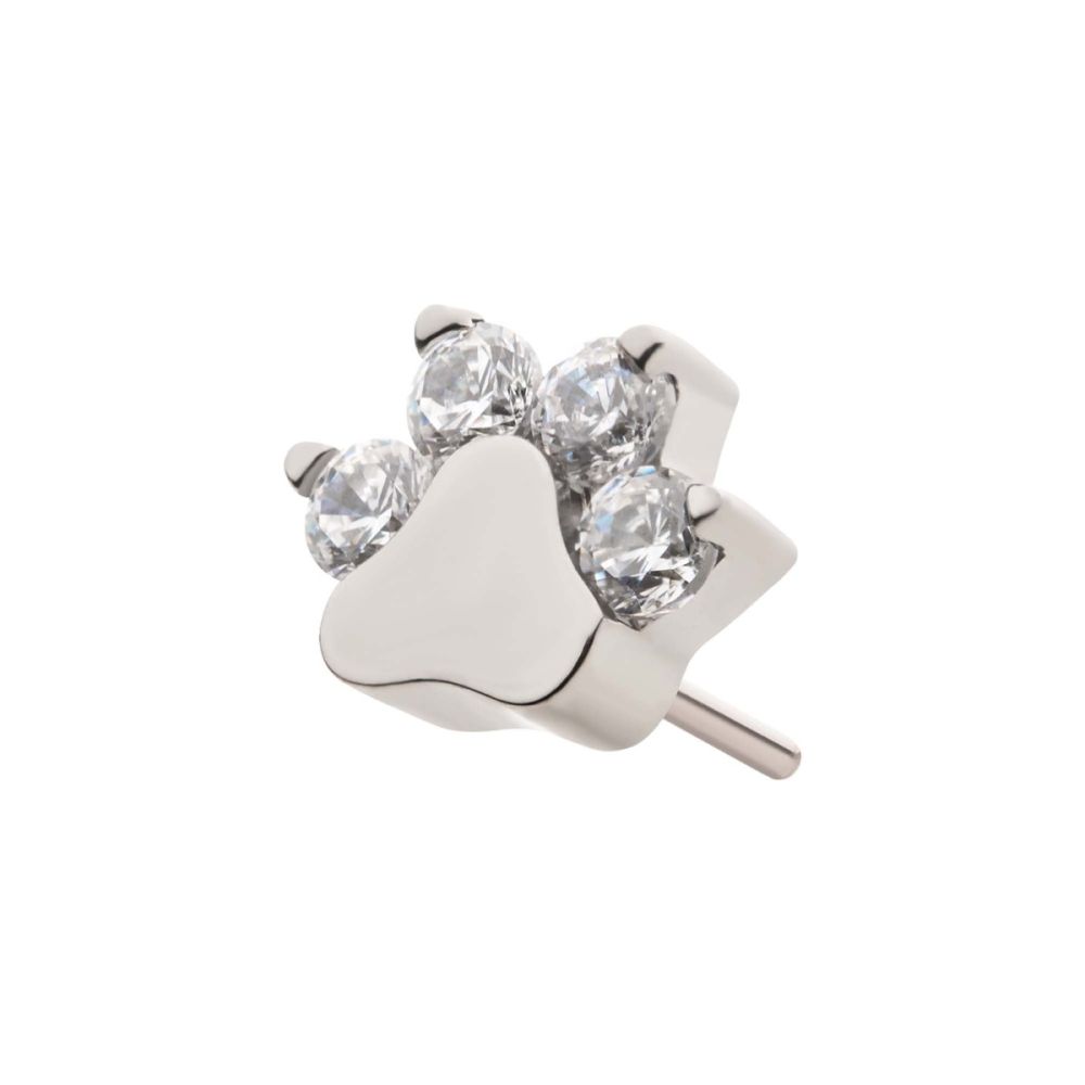 Titanium Threadless with Prong Set CZ 4-Cluster Paw Top