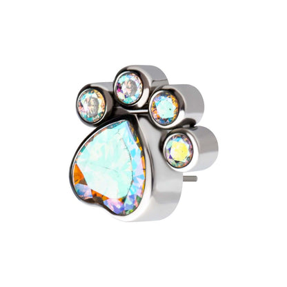 Titanium Threadless Bezel Heart & Round CZ Paw Top