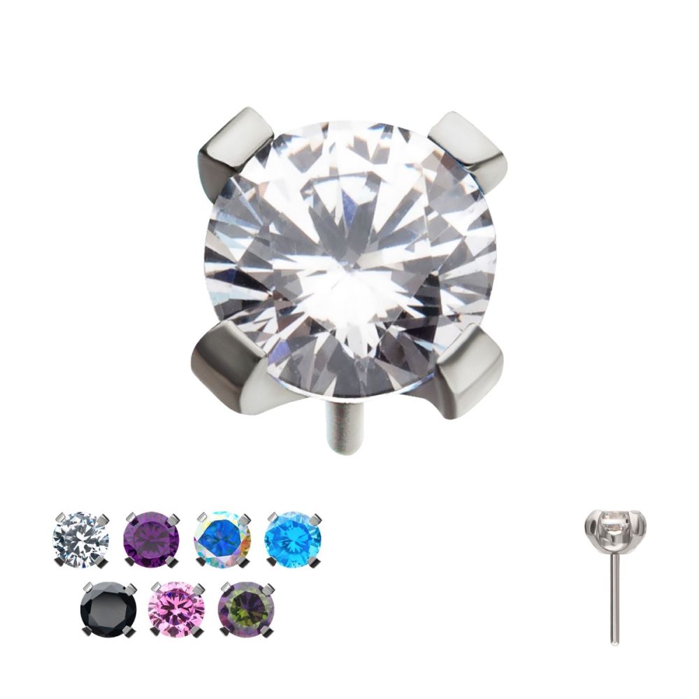 Titanium Threadless with 4-Prong Set CZ Front Facing Top
