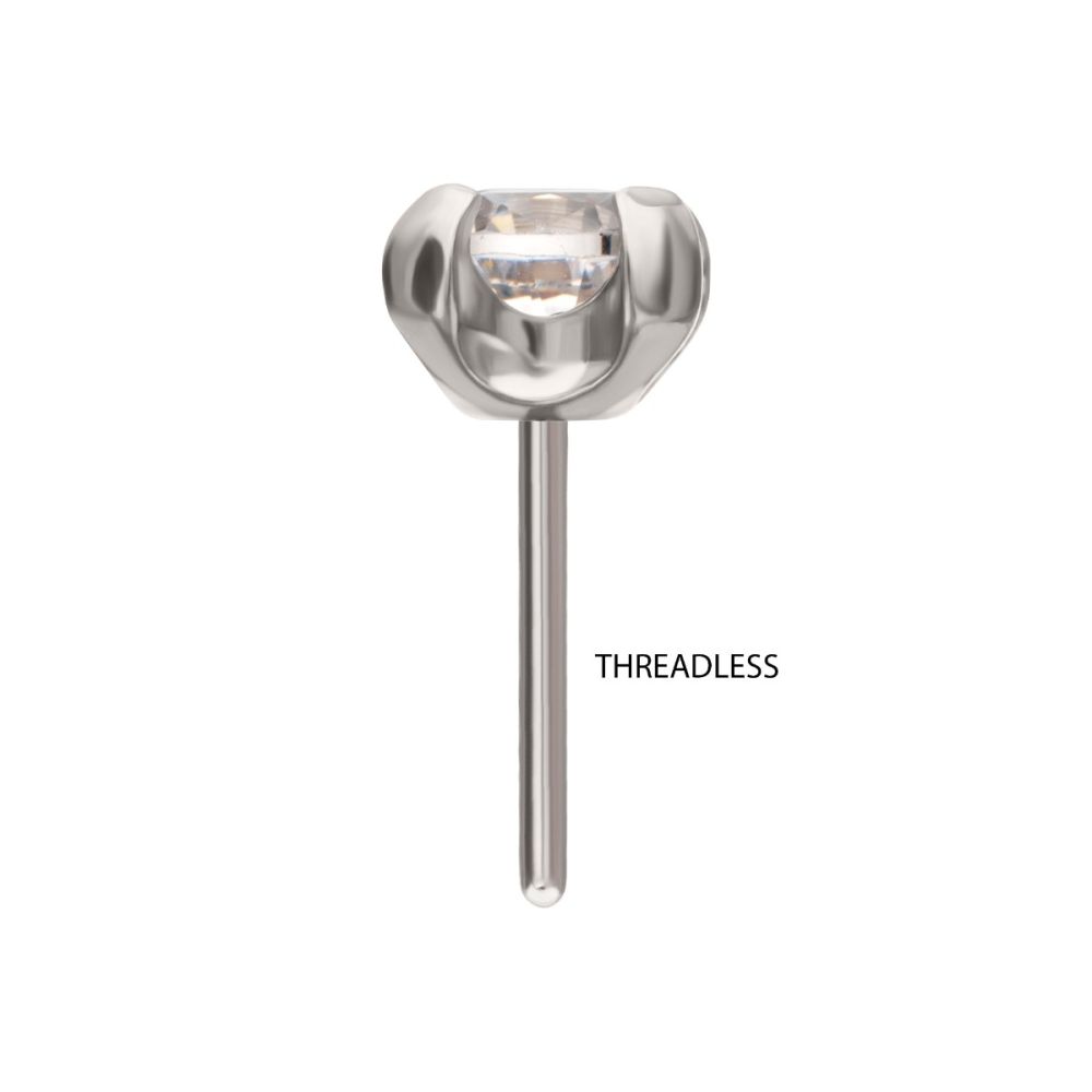 Titanium Threadless with 4-Prong Set CZ Front Facing Top