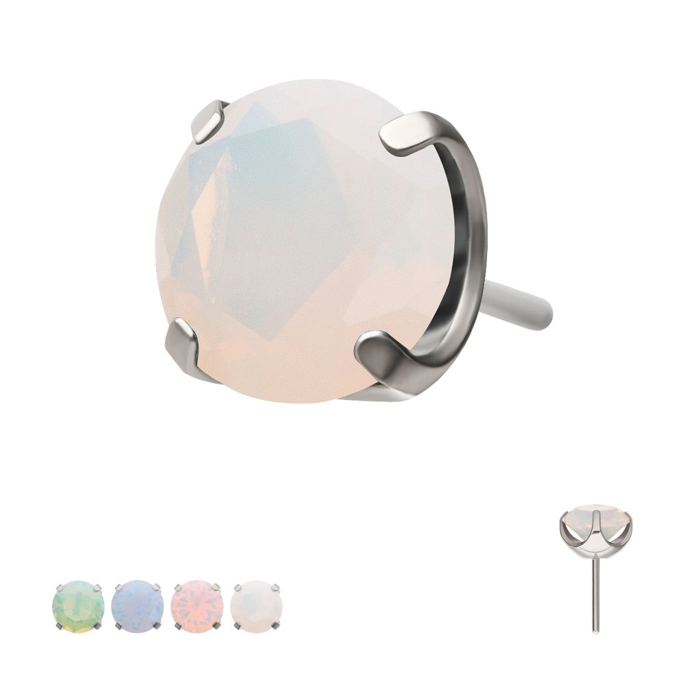 Titanium Threadless Low Profile 4 Prong Round Opalite Gem Top