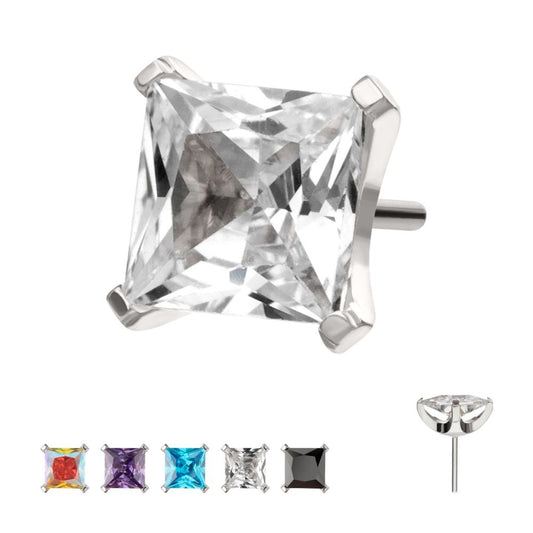 Titanium Threadless 4 Prong Princess Cut Gem Top