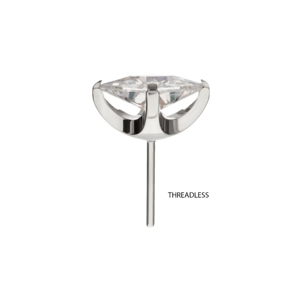 Titanium Threadless 4 Prong Princess Cut Gem Top