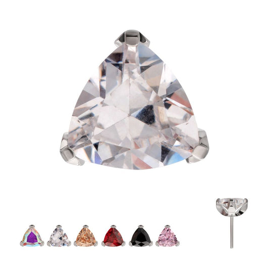 Titanium Threadless Prong Set Trillion Cut Gem Top