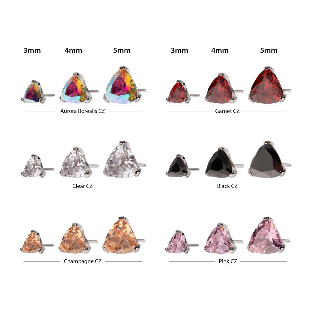 Titanium Threadless Prong Set Trillion Cut Gem Top