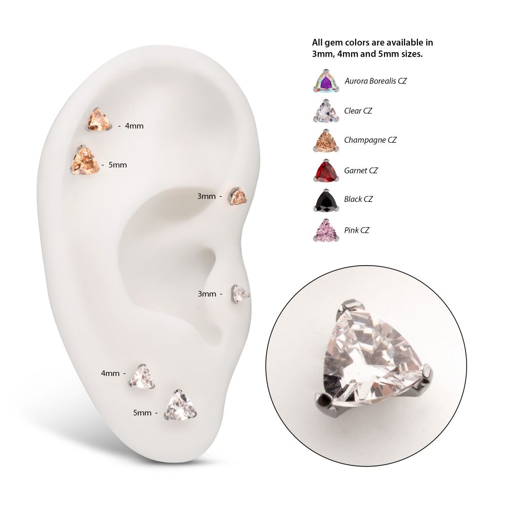 Titanium Threadless Prong Set Trillion Cut Gem Top