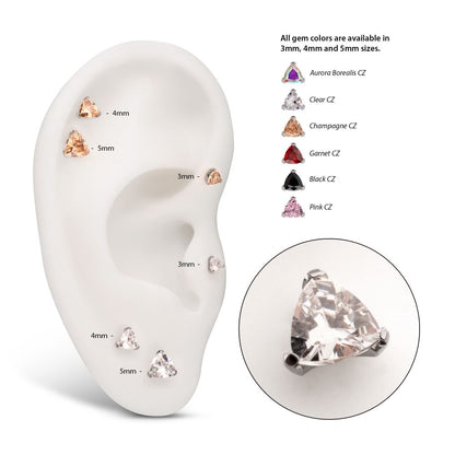 Titanium Threadless Prong Set Trillion Cut Gem Top