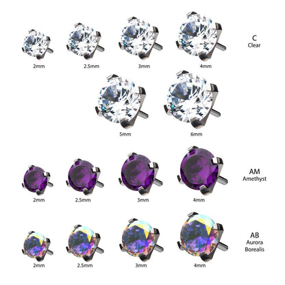 Titanium Threadless with 4-Prong Set CZ Front Facing Top