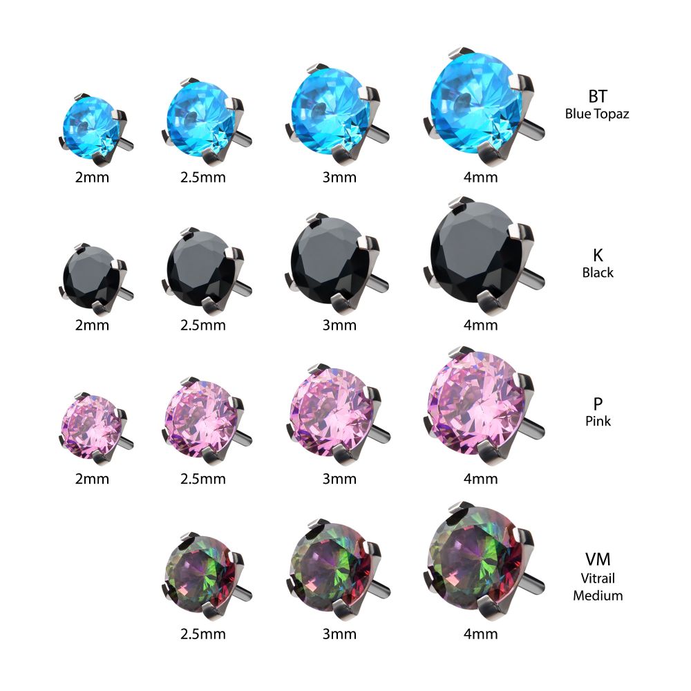 Titanium Threadless with 4-Prong Set CZ Front Facing Top