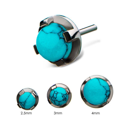 Titanium  Threadless Synthetic Turquoise Prong Set Tops