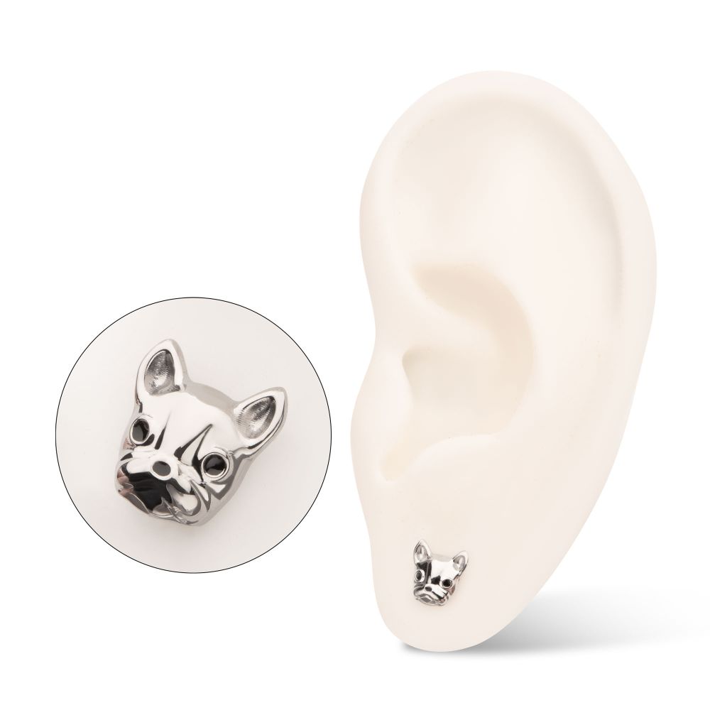 Titanium Threadless 3D French Bulldog Head Top