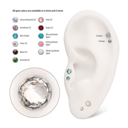 Titanium Threadless Round Prong Set Inverse Gem Top