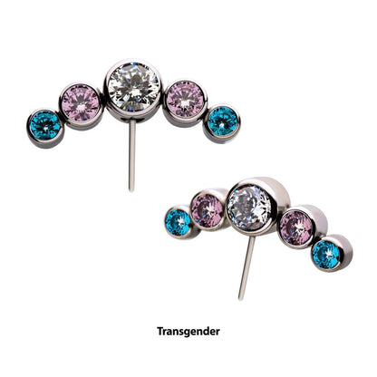 Titanium Threadless with Transgender Bezel Set CZ 5-Cluster Side Facing Top