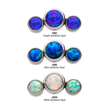 Titanium Threadless with Bezel Set Multi-Color Opal 3-Cluster Side Facing Top