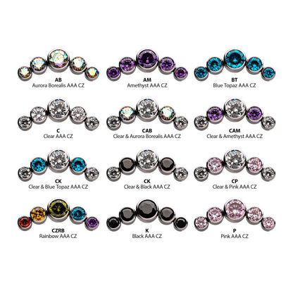Titanium Threadless with Bezel Set Multi-Color CZ 5-Cluster Side Facing Top