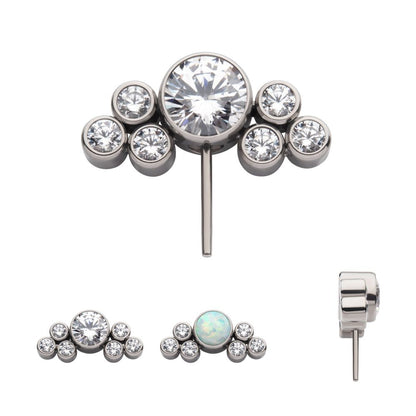 Titanium Threadless 3.5mm Bezel Round CZ/Opal with 3-Gem Cluster Side Facing Top