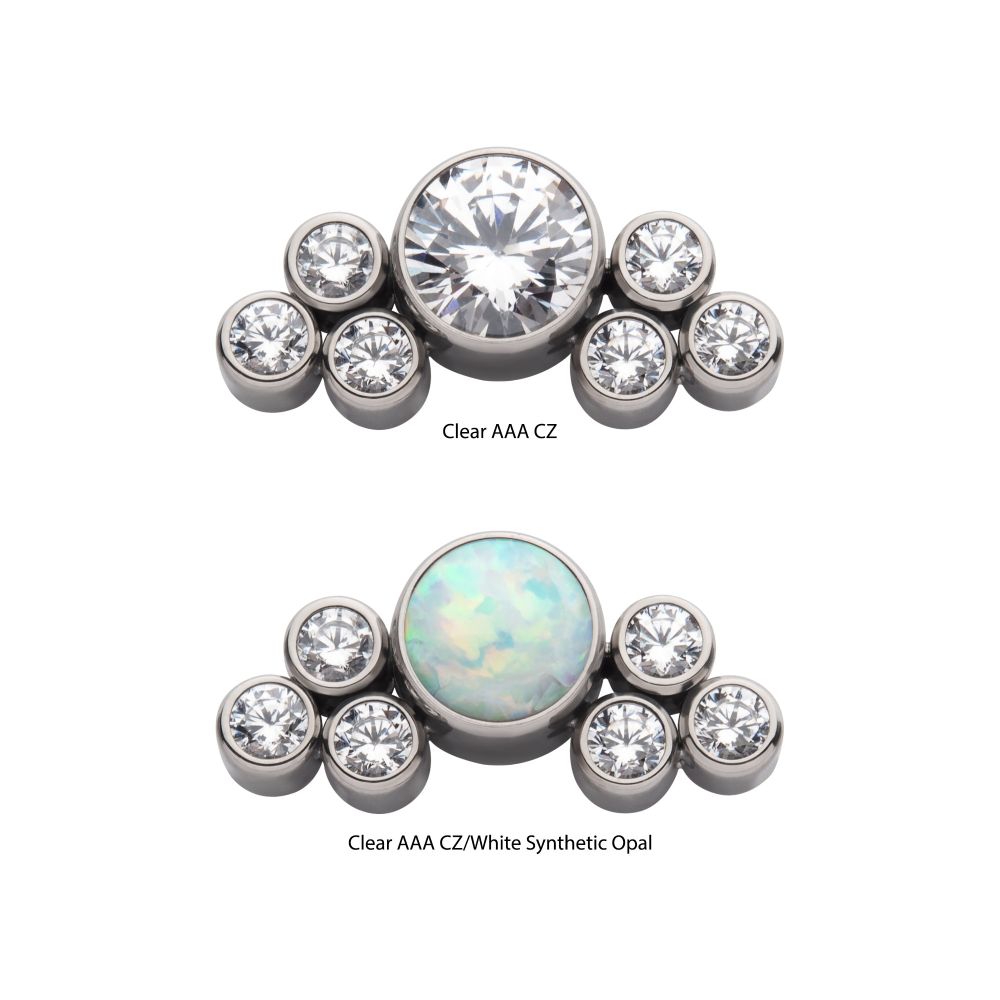 Titanium Threadless 3.5mm Bezel Round CZ/Opal with 3-Gem Cluster Side Facing Top