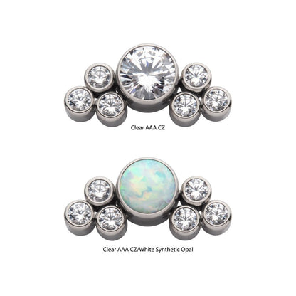 Titanium Threadless 3.5mm Bezel Round CZ/Opal with 3-Gem Cluster Side Facing Top
