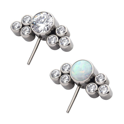 Titanium Threadless 3.5mm Bezel Round CZ/Opal with 3-Gem Cluster Side Facing Top