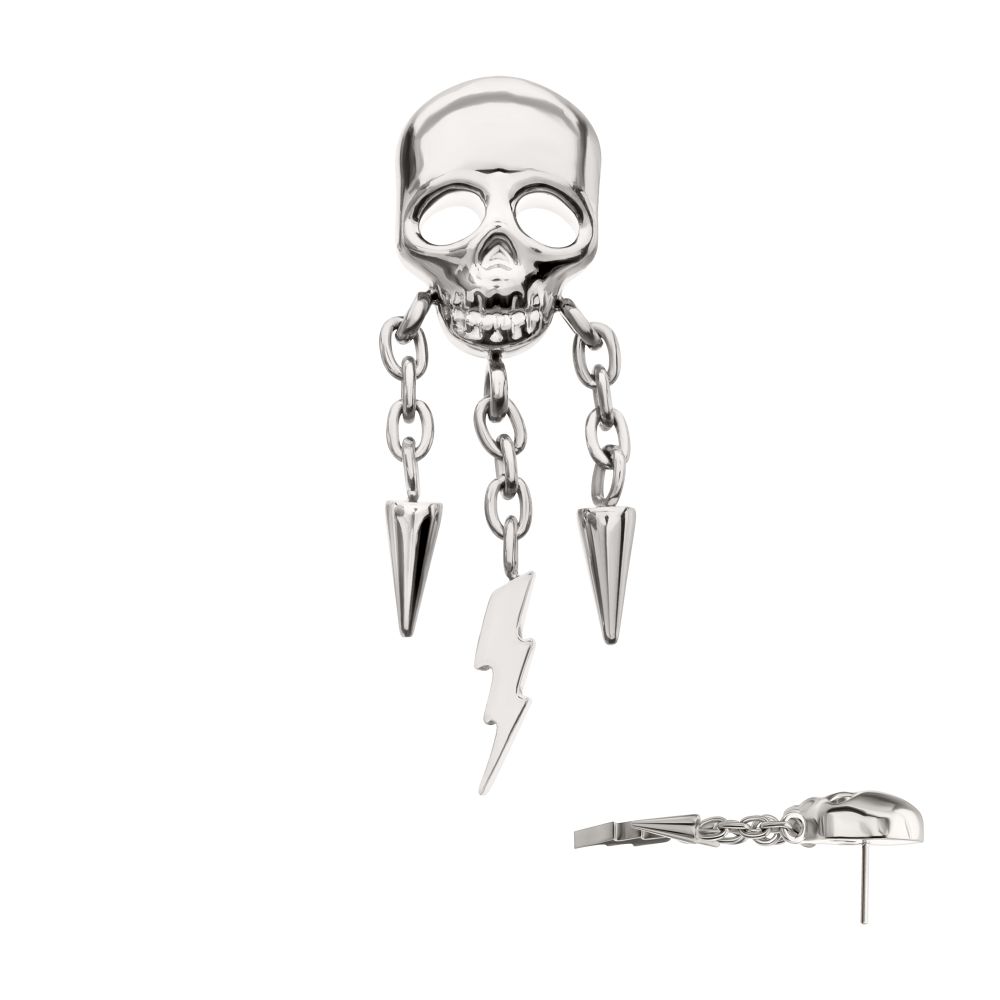 Titanium Threadless Skull Top with Spike & Lightning Bolt Dangle Chain