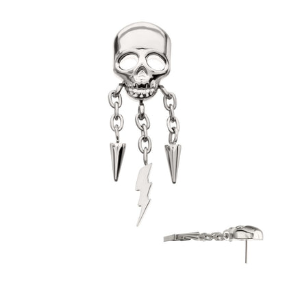 Titanium Threadless Skull Top with Spike & Lightning Bolt Dangle Chain