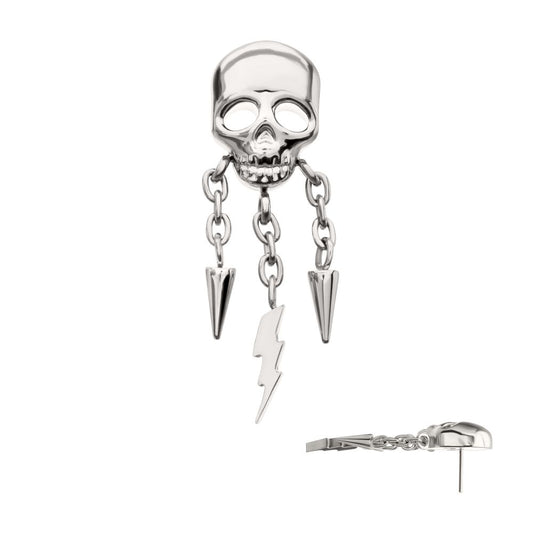 Titanium Threadless Skull Top with Spike & Lightning Bolt Dangle Chain