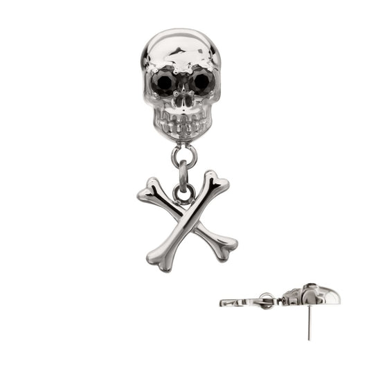 Titanium Threadless Skull Top with Crossbone Dangle